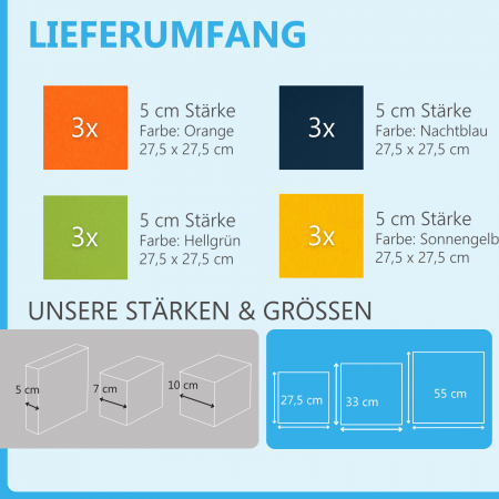 Wandbild Quadrate 12-tlg. Schalldämmung aus Basotect ® G+ / Schallabsorber - Elemente - Set 24