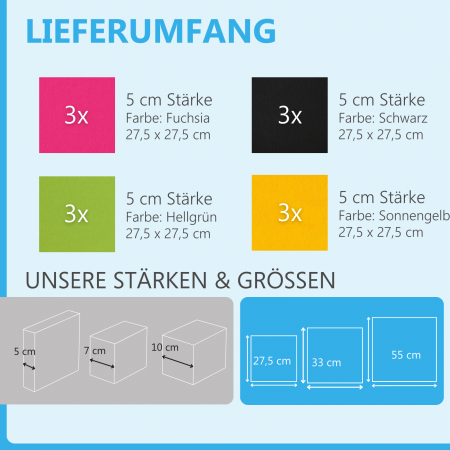 Wandbild Quadrate 12-tlg. Schalldämmung aus Basotect ® G+ / Schallabsorber - Elemente - Set 25