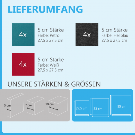 Wandbild Quadrate 12-tlg. Schalldämmung aus Basotect ® G+ / Schallabsorber - Elemente - Set 26