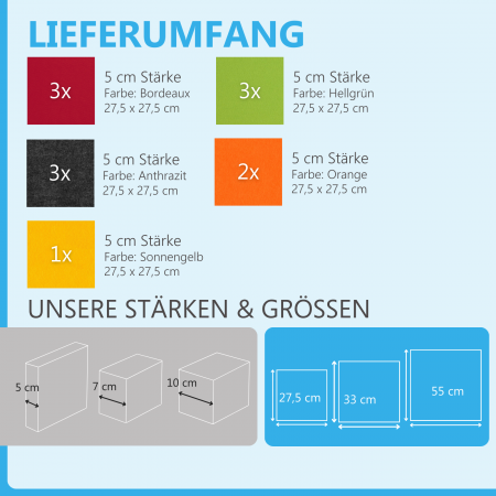 Wandbild Quadrate 12-tlg. Schalldämmung aus Basotect ® G+ / Schallabsorber - Elemente - Set 27