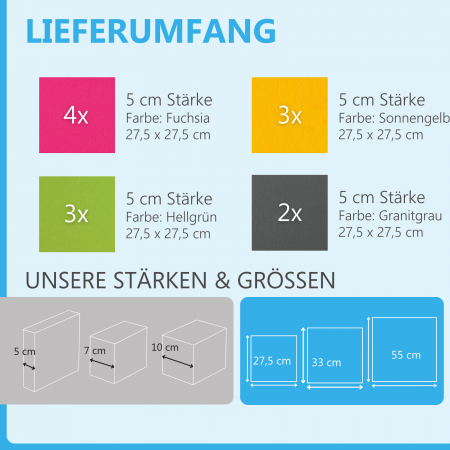 Wandbild Quadrate 12-tlg. Schalldämmung aus Basotect ® G+ / Schallabsorber - Elemente - Set 28