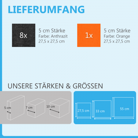 Wandbild Quadrate 9-tlg. Schalldämmung aus Basotect ® G+ / Schallabsorber - Elemente - Set 45