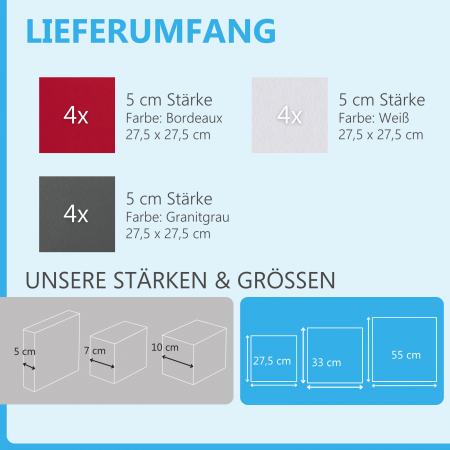 Wandbild Quadrate 12-tlg. Schalldämmung aus Basotect ® G+ / Schallabsorber - Elemente - Set 29