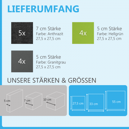 Wandbild Quadrate 13-tlg. Schalldämmung aus Basotect ® G+ / Schallabsorber - Elemente - Set 01