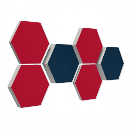 6 honeycomb absorbers made of Basotect ® G+ / Colore BORDEAUX + NIGHT BLUE/ 2 each 300 x 300 x 30/50/70mm