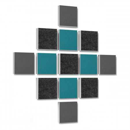 Wandbild Quadrate 13-tlg. Schalldämmung aus Basotect ® G+ / Schallabsorber - Elemente - Set 03