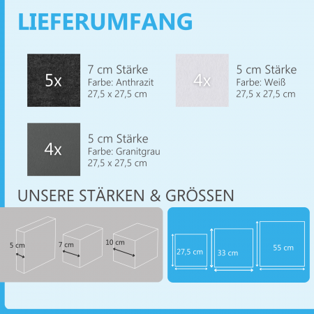 Wandbild Quadrate 13-tlg. Schalldämmung aus Basotect ® G+ / Schallabsorber - Elemente - Set 04