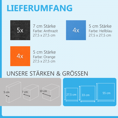 Wandbild Quadrate 13-tlg. Schalldämmung aus Basotect ® G+ / Schallabsorber - Elemente - Set 05