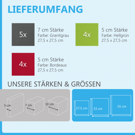 Wandbild Quadrate 13-tlg. Schalldämmung aus Basotect ® G+ / Schallabsorber - Elemente - Set 07