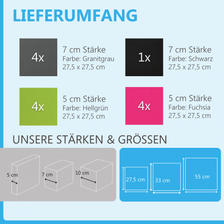 Wandbild Quadrate 13-tlg. Schalldämmung aus Basotect ® G+ / Schallabsorber - Elemente - Set 08