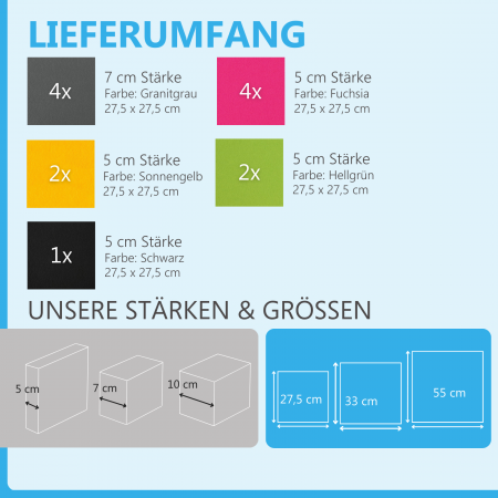 Wandbild Quadrate 13-tlg. Schalldämmung aus Basotect ® G+ / Schallabsorber - Elemente - Set 09