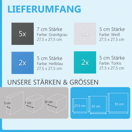 Wandbild Quadrate 13-tlg. Schalldämmung aus Basotect ® G+ / Schallabsorber - Elemente - Set 10