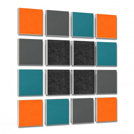Wall objects squares 16-pcs. sound insulation made of Basotect ® G+ / sound absorber - elements - Set 04