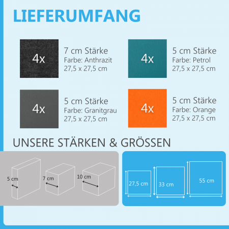 Wandbild Quadrate 16-tlg. Schalldämmung aus Basotect ® G+ / Schallabsorber - Elemente - Set 04