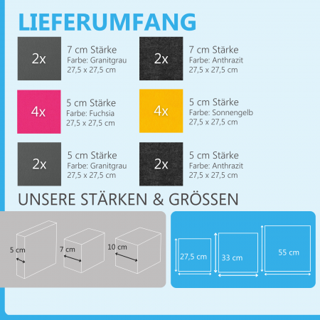 Wandbild Quadrate 16-tlg. Schalldämmung aus Basotect ® G+ / Schallabsorber - Elemente - Set 05