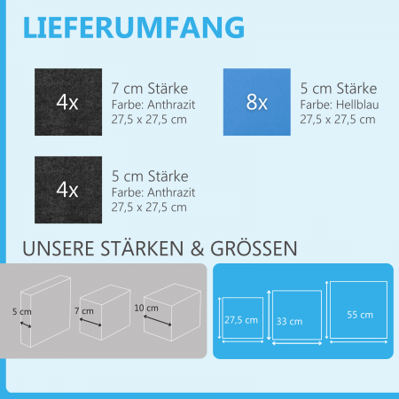 Wandbild Quadrate 16-tlg. Schalldämmung aus Basotect ® G+ / Schallabsorber - Elemente - Set 06