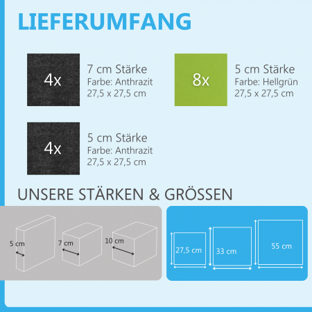 Wandbild Quadrate 16-tlg. Schalldämmung aus Basotect ® G+ / Schallabsorber - Elemente - Set 07