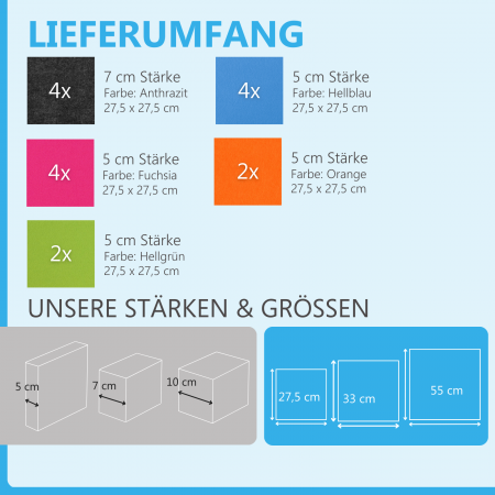 Wandbild Quadrate 16-tlg. Schalldämmung aus Basotect ® G+ / Schallabsorber - Elemente - Set 16