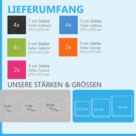 Wandbild Quadrate 16-tlg. Schalldämmung aus Basotect ® G+ / Schallabsorber - Elemente - Set 17