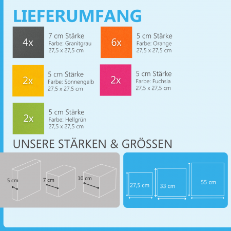 Wandbild Quadrate 16-tlg. Schalldämmung aus Basotect ® G+ / Schallabsorber - Elemente - Set 22