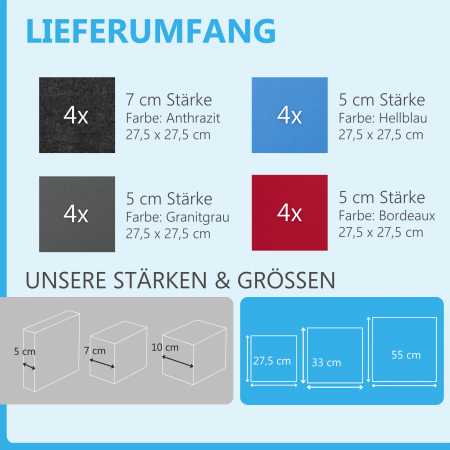 Wandbild Quadrate 16-tlg. Schalldämmung aus Basotect ® G+ / Schallabsorber - Elemente - Set 23