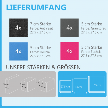 Wandbild Quadrate 16-tlg. Schalldämmung aus Basotect ® G+ / Schallabsorber - Elemente - Set 25