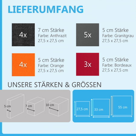 Wandbild Quadrate 16-tlg. Schalldämmung aus Basotect ® G+ / Schallabsorber - Elemente - Set 26