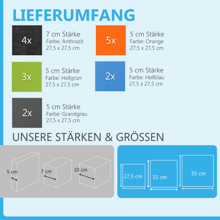 Wandbild Quadrate 16-tlg. Schalldämmung aus Basotect ® G+ / Schallabsorber - Elemente - Set 28