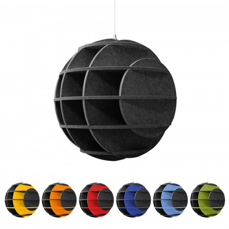 „SATELLITE“ 3D-Akustik-Objekt Kugel ANTHRACITE für optimale Raumakustik, INNOVATIVES DESIGN / DM: 40 cm