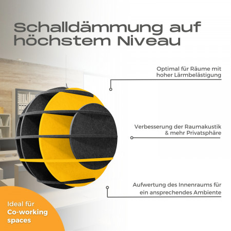 „SATELLITE“ 3D-Akustik-Objekt Kugel ANTHRACITE für optimale Raumakustik, INNOVATIVES DESIGN / DM: 40 cm