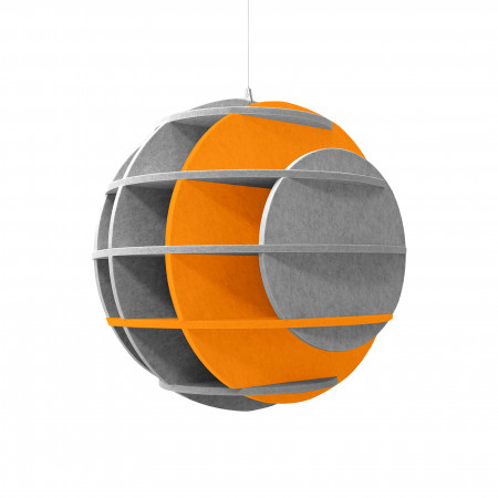 „SATELLITE“ 3D-Akustik-Objekt Kugel SILVER GREY für optimale Raumakustik, INNOVATIVES DESIGN / DM: 58 cm