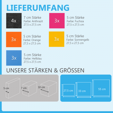 Wandbild Quadrate 16-tlg. Schalldämmung aus Basotect ® G+ / Schallabsorber - Elemente - Set 37