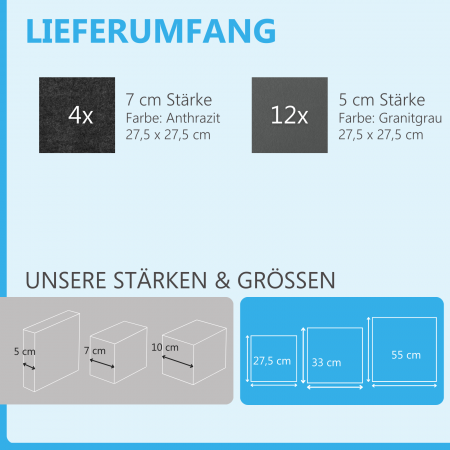 Wandbild Quadrate 16-tlg. Schalldämmung aus Basotect ® G+ / Schallabsorber - Elemente - Set 38