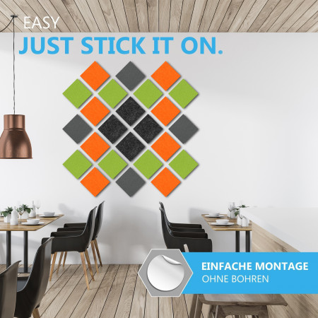 Wandbild Quadrate 16-tlg. Schalldämmung aus Basotect ® G+ / Schallabsorber - Elemente - Set 38