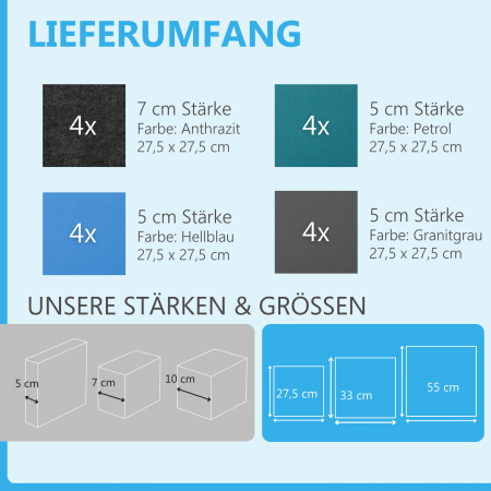 Wandbild Quadrate 16-tlg. Schalldämmung aus Basotect ® G+ / Schallabsorber - Elemente - Set 39