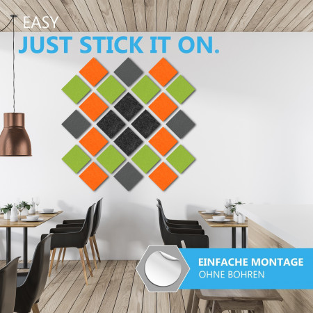 Wandbild Quadrate 16-tlg. Schalldämmung aus Basotect ® G+ / Schallabsorber - Elemente - Set 39