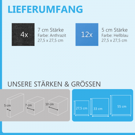 Wandbild Quadrate 16-tlg. Schalldämmung aus Basotect ® G+ / Schallabsorber - Elemente - Set 40