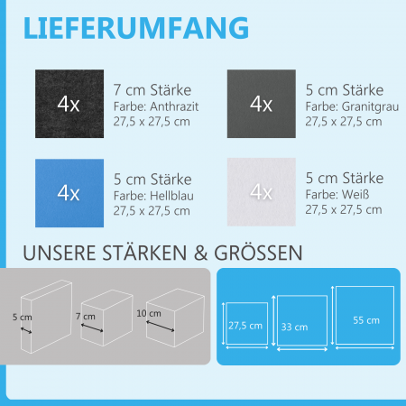Wandbild Quadrate 16-tlg. Schalldämmung aus Basotect ® G+ / Schallabsorber - Elemente - Set 41