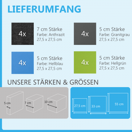 Wandbild Quadrate 16-tlg. Schalldämmung aus Basotect ® G+ / Schallabsorber - Elemente - Set 43