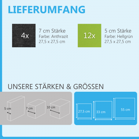 Wandbild Quadrate 16-tlg. Schalldämmung aus Basotect ® G+ / Schallabsorber - Elemente - Set 44