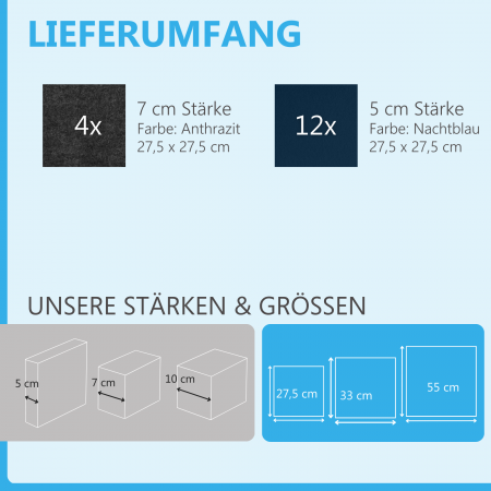 Wandbild Quadrate 16-tlg. Schalldämmung aus Basotect ® G+ / Schallabsorber - Elemente - Set 45