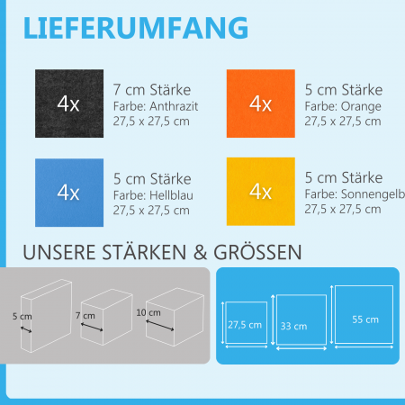 Wandbild Quadrate 16-tlg. Schalldämmung aus Basotect ® G+ / Schallabsorber - Elemente - Set 47