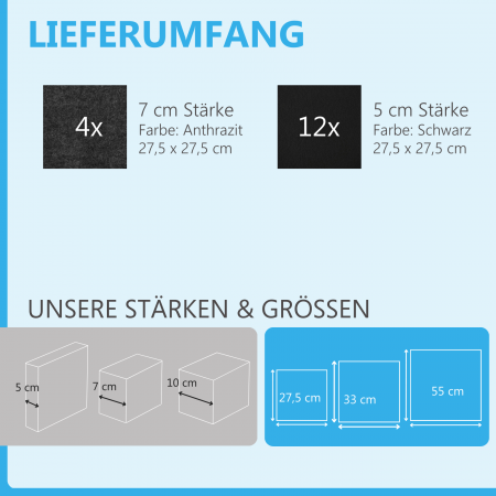 Wandbild Quadrate 16-tlg. Schalldämmung aus Basotect ® G+ / Schallabsorber - Elemente - Set 50