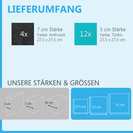 Wandbild Quadrate 16-tlg. Schalldämmung aus Basotect ® G+ / Schallabsorber - Elemente - Set 51