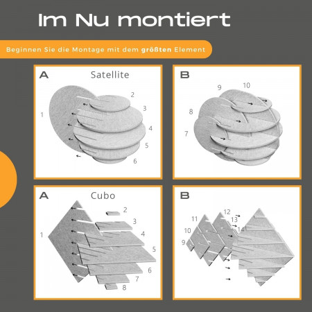 „CUBO“ 3D-Akustik-Objekt Würfel SILVER GREY für optimale Raumakustik, INNOVATIVES DESIGN / 58 cm