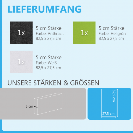 Schallabsorber-Set Colore aus Basotect G+ < 3 Elemente > Anthrazit + Hellgrün + Weiß