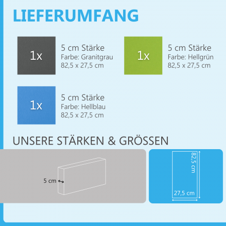 Sound absorber set Colore made of Basotect G+< 3 elements > granite grey + light green + light blue