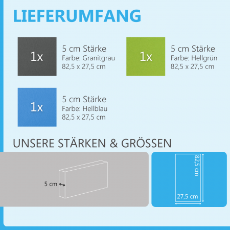 Schallabsorber-Set Colore aus Basotect G+ < 3 Elemente > Granitgrau + Hellgrün + Hellblau