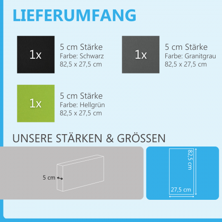 Schallabsorber-Set Colore aus Basotect G+ < 3 Elemente > Schwarz + Granitgrau + Hellgrün