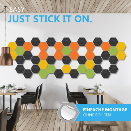 12 honeycomb absorbers made of Basotect ® G+ / Colore BigPack / 4 each 300 x 300 x 30/50/70mm Anthracite + Light Green